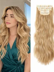 20 Inch Yellow Human Hair Glueless Clip in Extensions Brazilian Human Hair Extensions Clip in Yellow Silky Curly Remy Hair Extensions Clip in Human Hair for Long Hair 4Pcs