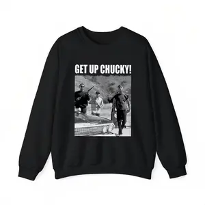 Sweatshirt with “GET UP CHUCKY!” Print and Retro Movie Scene
