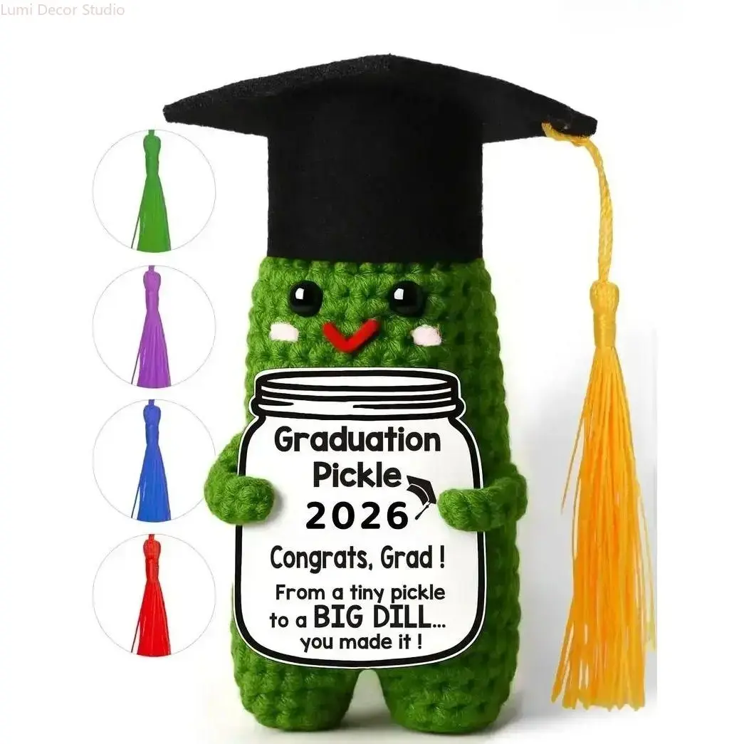 Handmade Crochet Pickle Toy, Funny Graduation Decoration for College & High School Grads, Pun Gift with Customizable Tassel for 2026, Amigurumi Crochet, Graduation Pickle 2026, Tassel Custom, Punny, High School/College Grad, Soft Stuffed Collectible, Stuf