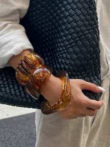 Vintage Resin Amber Pattern Acrylic High Quality Bracelet, Elegant Women's Fashion Stackable Cuff Bangle, All Season Wear, Daily Use Jewelry