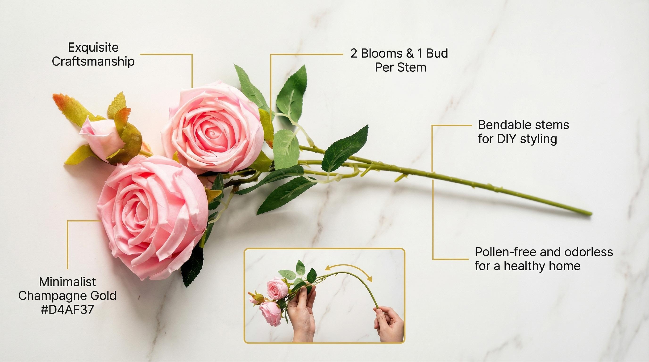 Empress Rose Artificial Flowers,Flowers with Long Stems for Valentines Day Wedding Bouquets Home Decoration Party Centrepieces & DIY Floral Arrangements
