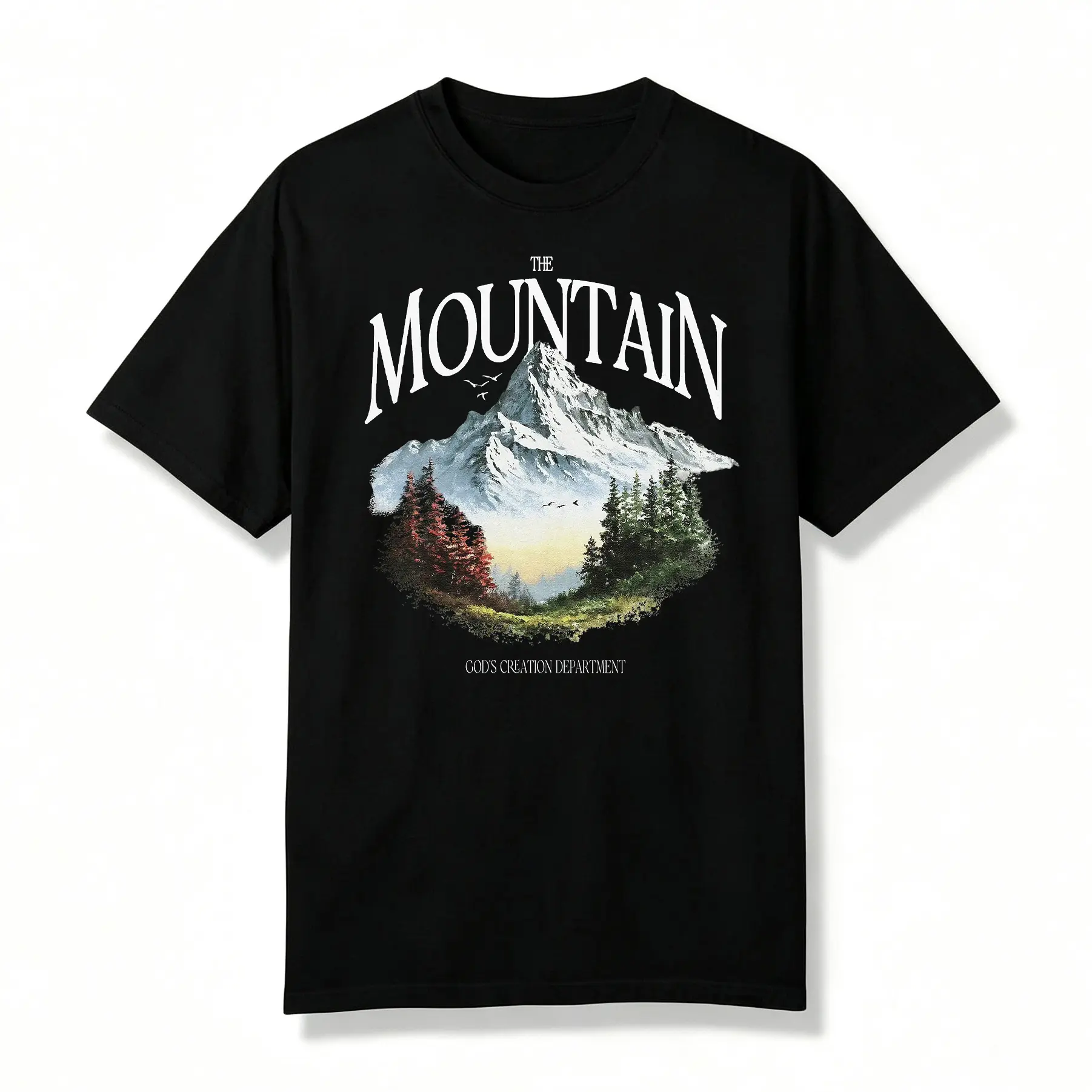 THE MOUNTAIN Menswear Round Neck T-Shirt - Unisex Vintage Crew Neck (Ribbed) Regular Fit Cotton Short-Sleeve Casual Breathable Funny Graphic Top for Streetwear 072006