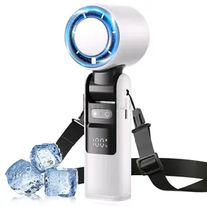 Portable Handheld Turbo Fan - 100 Gear High Speed 4000mAh Rechargeable Mini Personal Hand Fan with Ice Cooler & Flashlight, 3 IN 1 Hand Fans Battery Operated for Outdoor Activities, Travel, Beach