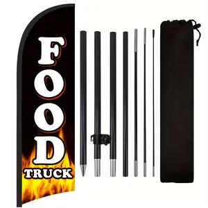Food Flag for Business, 9.18ft Outdoor Advertising Swooper Banner, Tear-Resistant Polyester, Includes Pole and Ground Stake