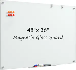 MaxGear Glass Whiteboard, Tempered Magnetic Dry Erase Board 48 x 36 Inch, Frameless Wall Mounted, Office Classroom Conference Room Home Use, Includes Markers, Eraser, Magnets & Mounting Kit