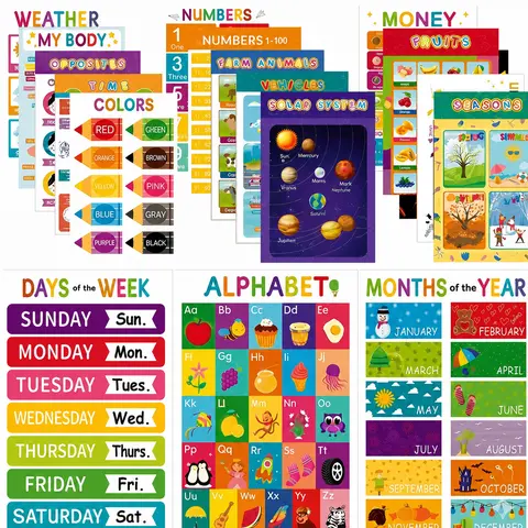 16 Counts Educational Posters for Children Classroom and Teacher Decor for Kids, Perfect for All Ages, Ideal for Elementary and Boho-Themed Rooms and Classrooms