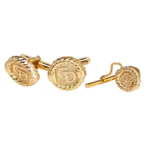 Pre-owned Dior Stainless Small Leather Goods CD Logo Cufflinks Tie Pin Set