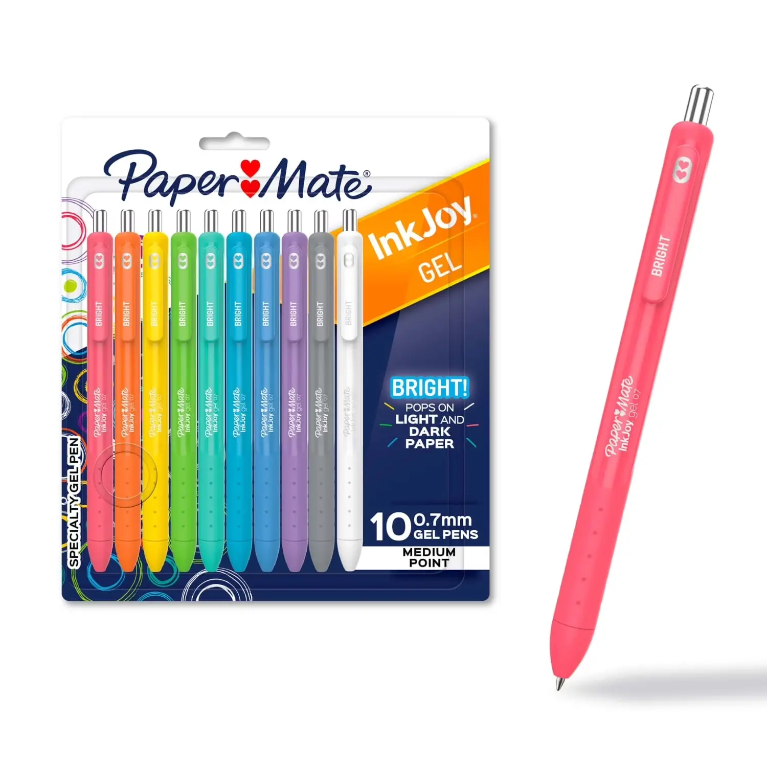 Paper Mate InkJoy Gel Pens – Medium Point 0.7mm, Assorted Bright Colors, 10-Count Retractable