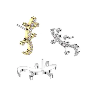 20G/18G/16G Lizard Flat Back Earring • Push Pin Labret • Threadless Flat Back Stud • Tragus Piercing • Helix Stud • Cartilage Stud • Gold • Silver • Gecko Earring