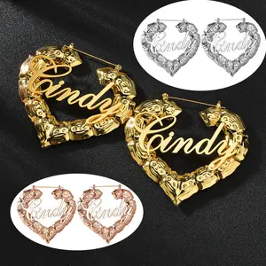 Women Fashion Bamboo Hoop Dangle Earrings Custom Made