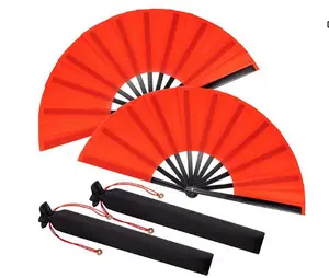 2 Packs Large Clap Fans for Line Dancing Large Chinese Folding Hand Fans for Men and Women, Festival, Kungfu, Martial Art, Gifts (Red)