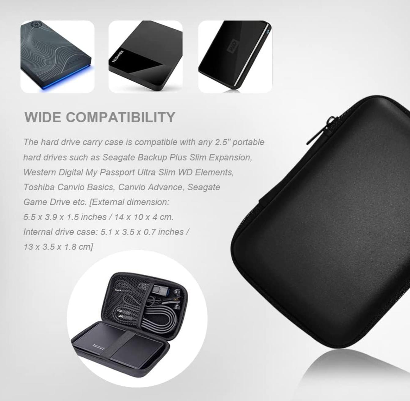 Hard drive/sound card/mini game console portable case storage and storage bag multi-purpose universal portable bag, compatible with Western Digital WD Elements Seagate, 2.5-inch EVA shock resistant travel case (black)