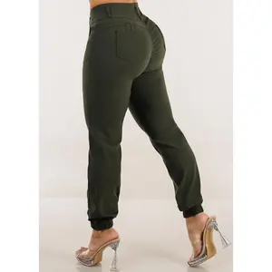 Women’s High Waist Olive Jogger Pants, Push Up Hyper Stretch Skinny Fit Pants with Elastic Cuffs – MX JEANS by ModaXpress