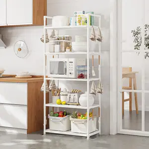 5-Tier Plastic Floor Shelf, Adjustable Heavy-Duty Standing Organiser Rack with 66 lbs Max Capacity, Easy Installation for Kitchen Pantry, Garage Storage Holder