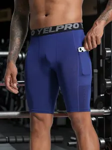 Men's Fitness Compression Shorts with Pockets, Sweat-Wicking Quick-Dry Breathable High Elasticity Tight Fit, Suitable for Running Gym Basketball Cycling, Athletic Running Shorts