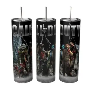 Zombies 20oz Stainless Steel Tumbler Drinkware Insulated Lid Straw Hot and Cold Washable Reusable Beverage Keeps Drinks Hot and Cold Longer High Quality (Do Not Microwave) (Do Not Put in Dishwasher) Hand Wash Only.