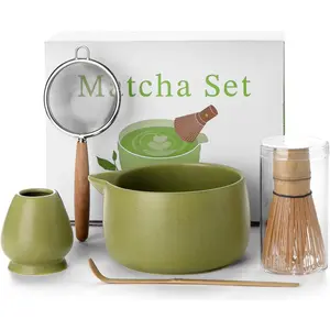 20OZ 5PCS Japanese Matcha Whisk Set Includes Matcha Bowl with Spout, Bamboo Whisk with Ceramic Holder, Bamboo Scoop and Sifter, Matcha Kit for Ceremony Gift for Matcha Lovers (Matcha Green)