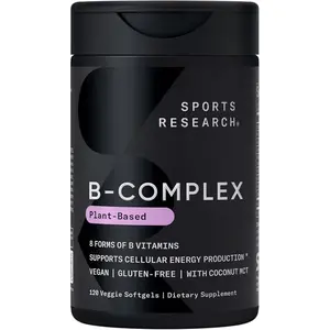 Sports Research Vitamin B-Complex - Full Spectrum of B Vitamins with Methylated B12 & Folate - Gluten Free · Plant-Based · Non-GMO · Vegan-Friendly Formula - 120 Veggie Softgels