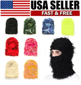 Solid Color Fuzzy Balaclava Mask, 1 count Warm Windproof Thermal Ski Mask Full Face Cover for Winter Sports, Outdoor Knit Headgear for Men&Women Skiing
