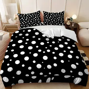 Bedding Set - 3pcs Black and white polka dot geometric patchwork down comforter set (1 comforter cover + 2 pillowcases, filling not included) - A gift for family and friends, soft and comfortable, suitable for family bedrooms and guest rooms.