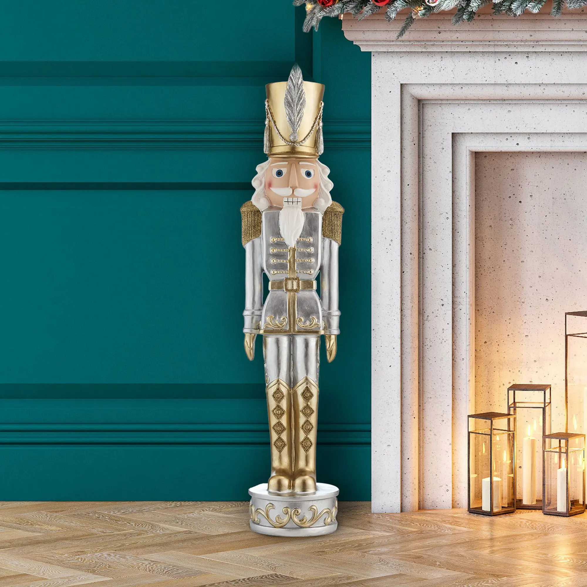 Gold and Silver Nutcracker Soldier, Elegant Christmas Holiday Decoration