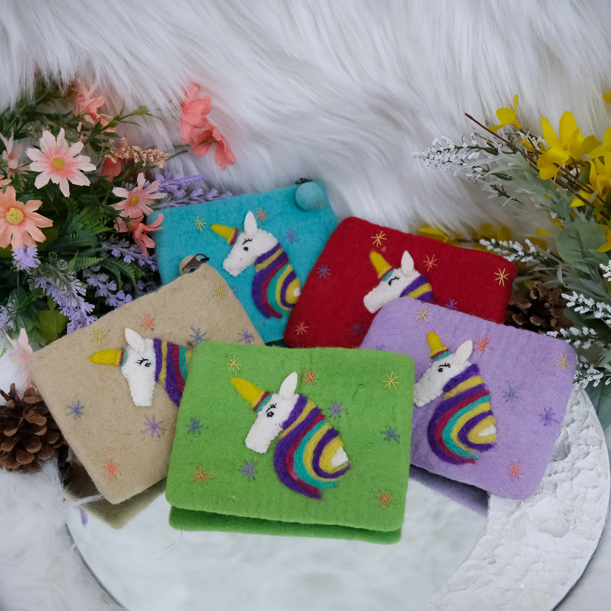 Unicorn Felted Coin Purse, Toddler CoinWallet, Little Zipper Purse, Rainbow Unicorn Pouch, Women's Wallet, Gift For Kids/Adult, Wool Felt Purse