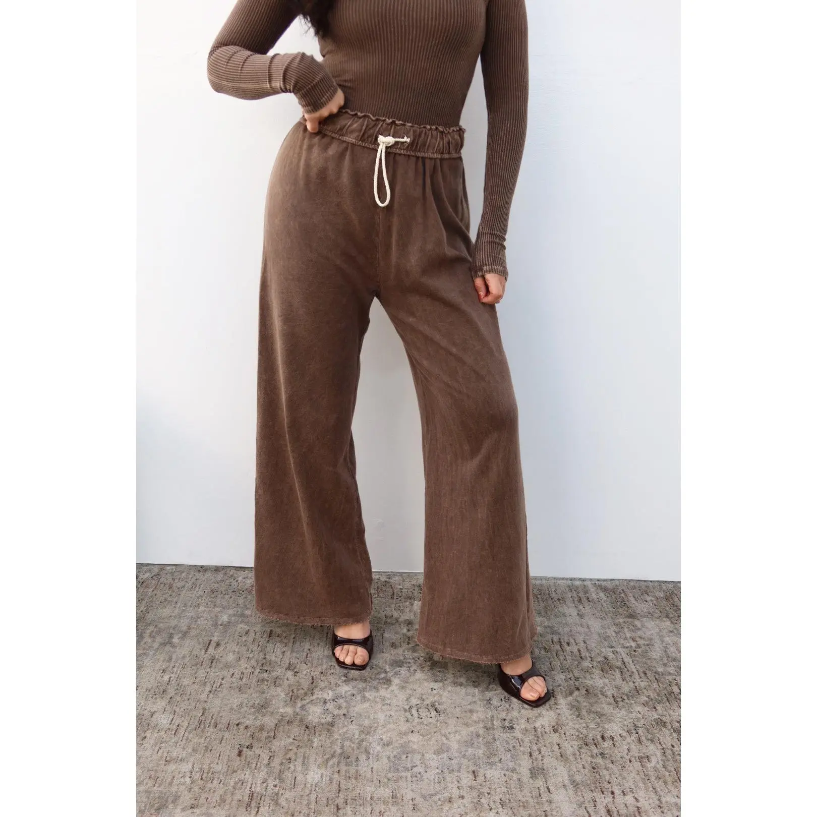 Levie Wide Leg Lounge Pant - Dark Nude