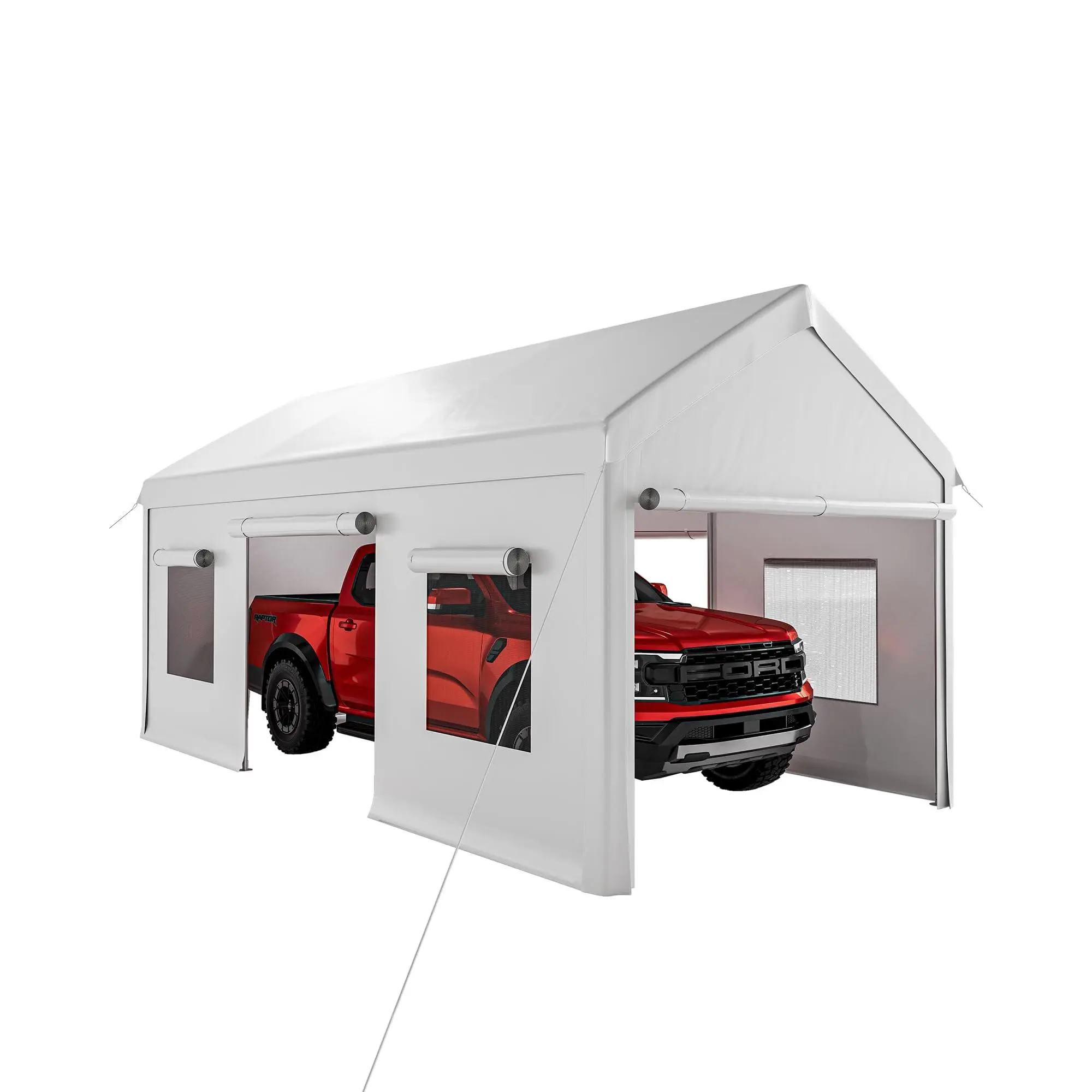 10 X 20ft Heavy Duty Carport, Portable Garage with Roll-Up Windows, Removable Sidewalls & Doors, Outdoor Tent Garage for Car, Truck, Boat