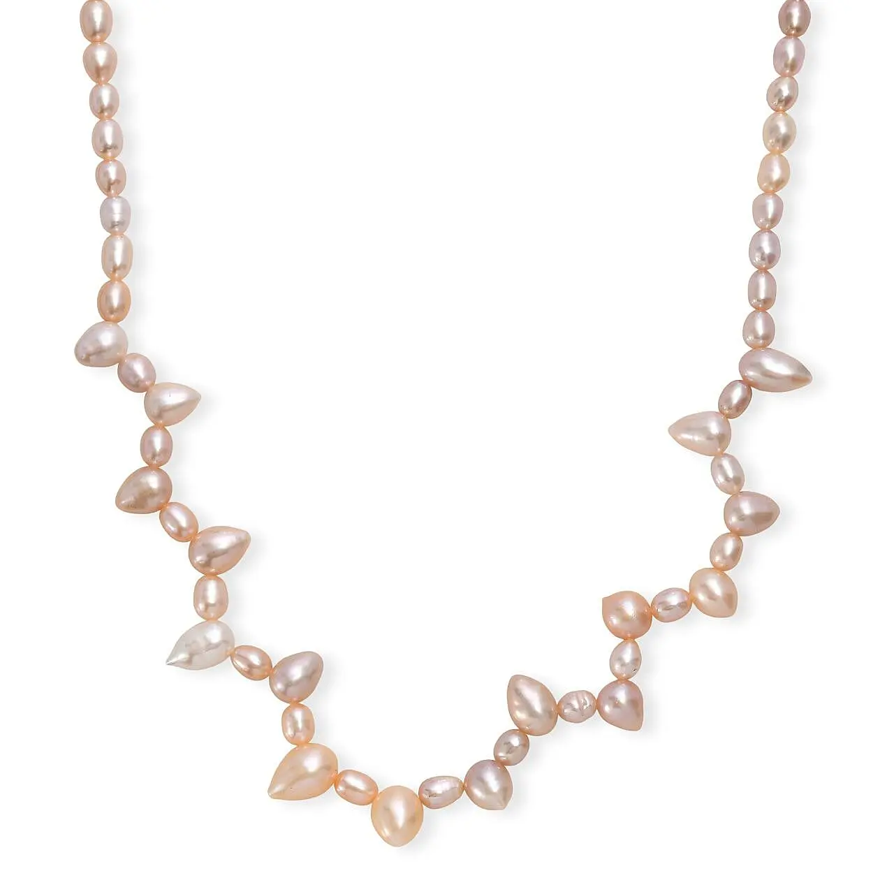 Multi Color Freshwater Pearl Oval and Drop Shape Dancing Necklace in Rhodium Over Sterling Silver 18 Inches