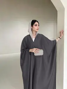 Women's Elegant Fashion Loose Batwing Sleeve Arabic Abaya Robe Cardigan with Belt, Stylish Long Dress for Daily Wear