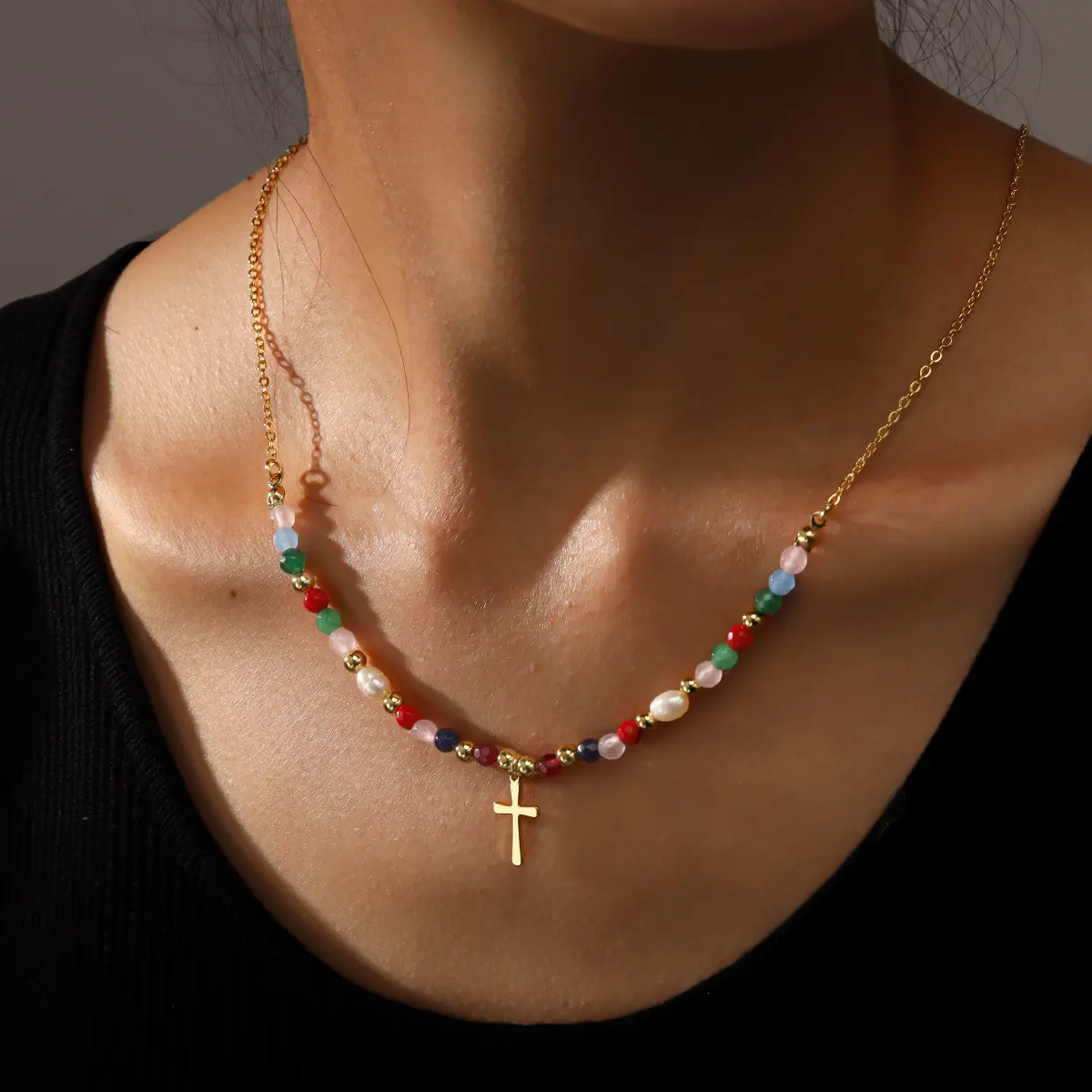 Cross Necklace For Women 14K Real Gold Silver Plated Dainty Small Cross Pendant Choker Simple Trendy Cute Cross Charm Chain Necklace Faith Jewelry Religious Minimalist Gift