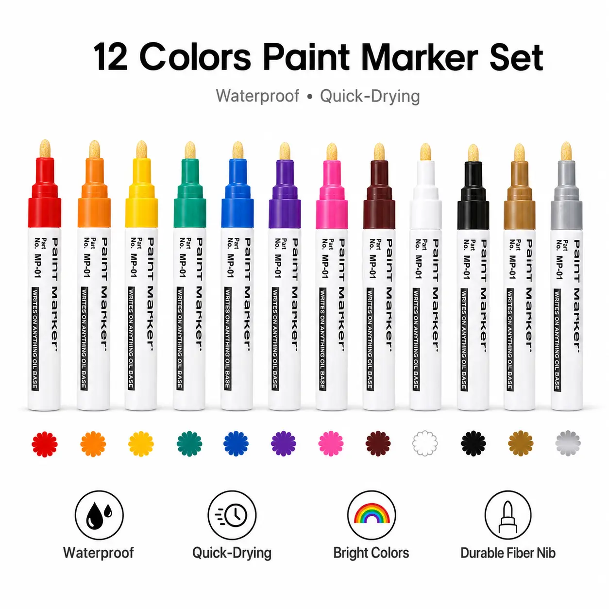 Waterproof Paint Pen Set, Quick-Drying Permanent Marker Pens for Rock Painting, Wood, Fabric, Plastic, Canvas, Glass, Mugs & DIY Home Decor, Back to School Supplies
