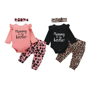 Ma&Baby Newborn Baby Girl Long Sleeve Romper Bodysuit Leopard Pants Headband Infant 3PCS Outfits Clothes