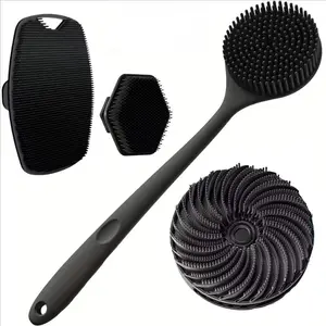 4pcs Bath Cleaning Brush Set, Long Handle Body Brush, Handheld Face Brush, Silicone Scrub Brush, Scalp Massager, Home Daily Care, Exfoliating Shower Scrubber