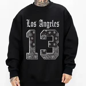 Los Angeles 13 Chicano Clothing Lowrider Style Chicana Art Gangster Clothes Cholo Outfit Cotton Fabric Unisex Hoodie for Men and Women Long Sleeve Casual Streetwear