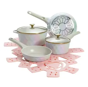 10-Piece Nonstick Ceramic Pots and Pans Set, Easy-Clean Kitchen Cookware, White Iridescent Finish