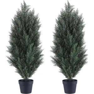 3ft Topiary Trees Artificial Outdoor 2 Pack - UV Resistant Faux Cedar Pine Cypress Bushes and Shrubs,  Potted  for Front Porch Outside Planter Patio Decor, Set of 2 (3 Foot)