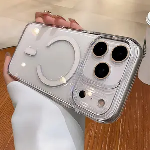 【 iPhone17 Pro max case 】Orange Transparent Ice Crystal Shield Magnetic Phone case iphone17 Pro Max for iPhone case PC Hard Shell Anti fall silicone