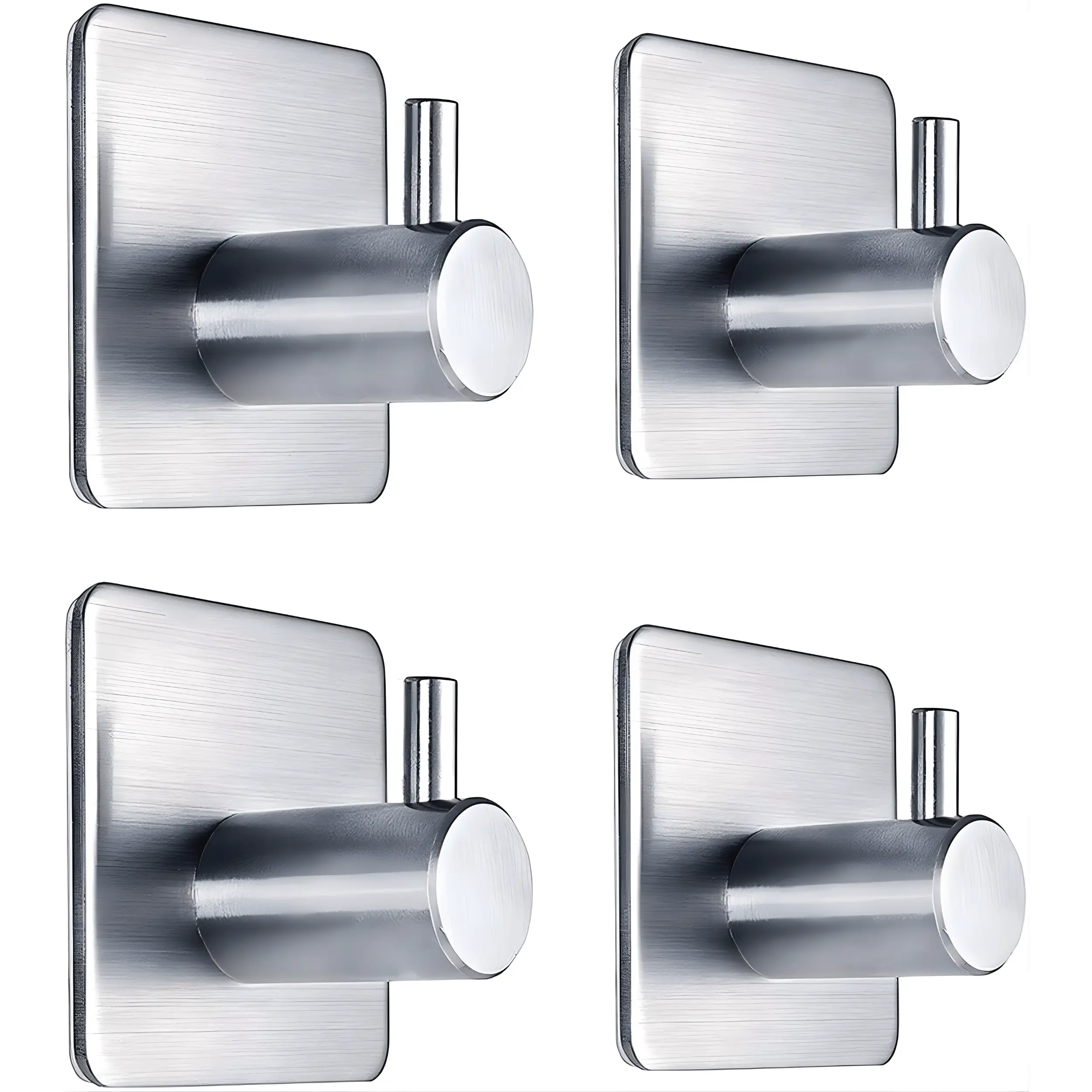 Heavy Duty Adhesive Towel Hooks 4-Pack Waterproof Stainless Steel Wall Hooks, No-Drill Self-Adhesive Robe, Coat, Hat & Towel Hangers for Bathroom, Bedroom, Kitchen & Home Organization
