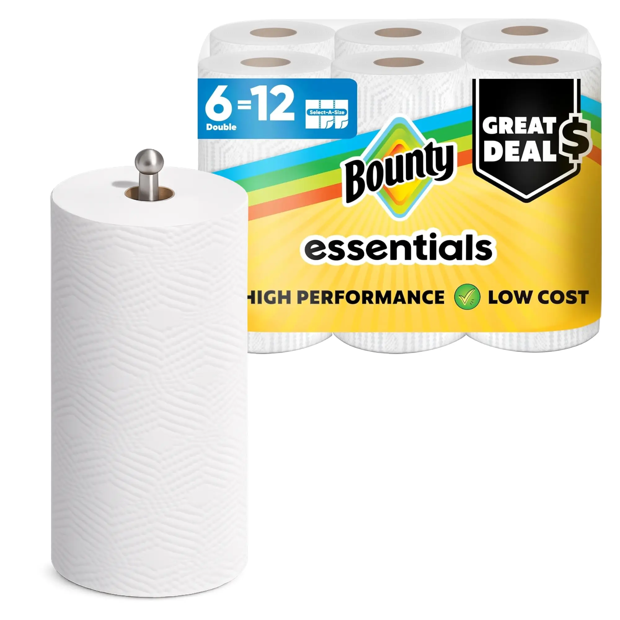 Bounty Essentials Select-A-Size White Paper Towels - 6 Double Rolls, 108 Sheets Per Roll (Home Care Kitchen Supplies)