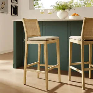 Ovard Wood and Rattan Bar Stool in Natural