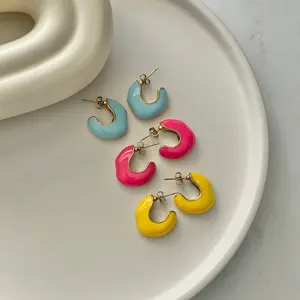 Colorful Hoops Stainless Steel Earrings in Blue Pink Yellow