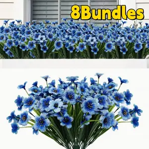 8 Bundles Lifelike Artificial Violet Five-branch Flower for Outdoor Porch Decoration in Plastic Material Garden Porch Window Frame Home(Blue)