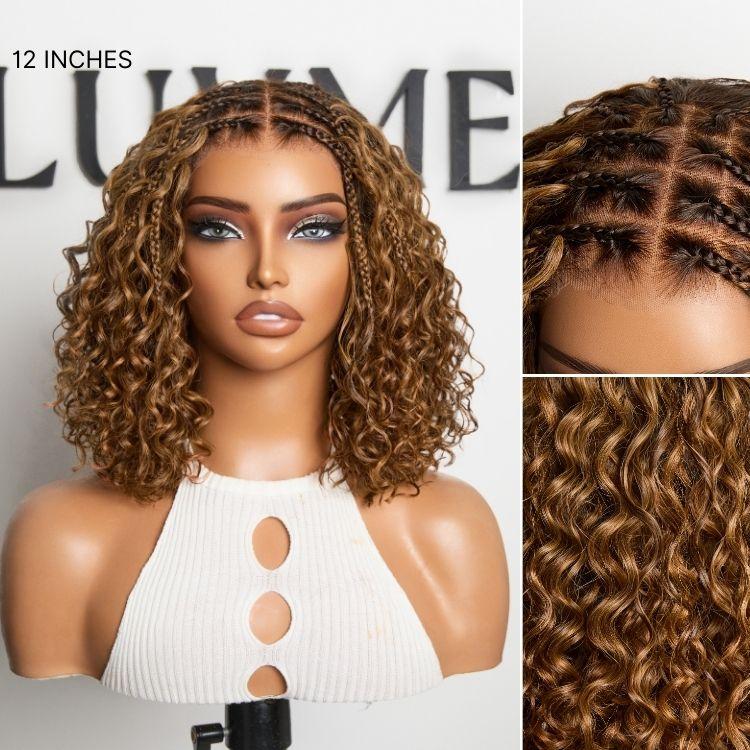 【Exclude LIVE Buy 2 Get 1】Ombre Brown Highlight Boho Braids Deep Curly Glueless 5x5 Closure Pre-Cut Lace Short Curly Wig 100% Human Hair