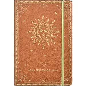 Ruled Notebook/Journal   Thick Paper Faux Leather Classic Writing Notebook with Pocket + Page Dividers Gifts, Banded, Large, 144 Pages, Hard Cover, Lined (5.8''x 8.4'') - Brown