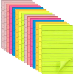 (15 Pads) Lined Sticky Notes 4x6 in , 7 Bright Colors with Lines Self-Stick Note Pad it,  Adhesive, Big Rectangular Sticky Pads for Office, , School, Meeting