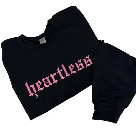 PINK Heartless Embroidered Crewneck Unisex Sweatshirt Casual Clothing