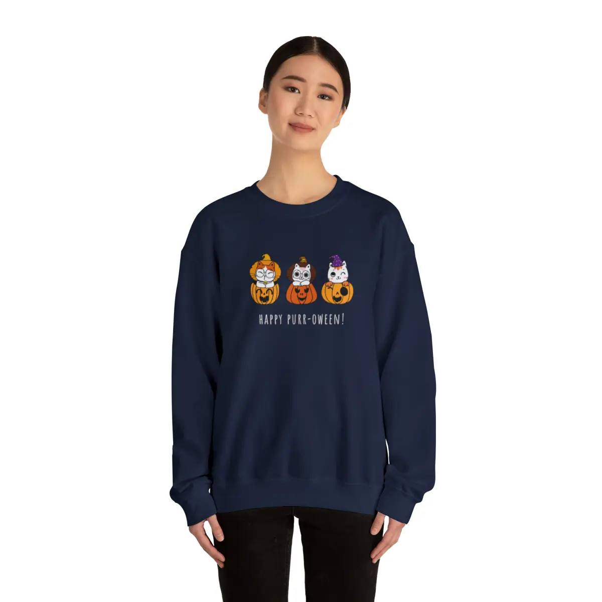 Cat Halloween Sweater, Women's Sweater, Fall Sweaters For Women, Halloween Cat Sweatshirt, Gifts for Her, Fall Crewneck, Fall Pet Sweater