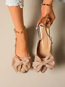 Women's Fashion Cute Bow Decor Adjustable Flat Pointed Toe Sandals Flat Sandal Shoes