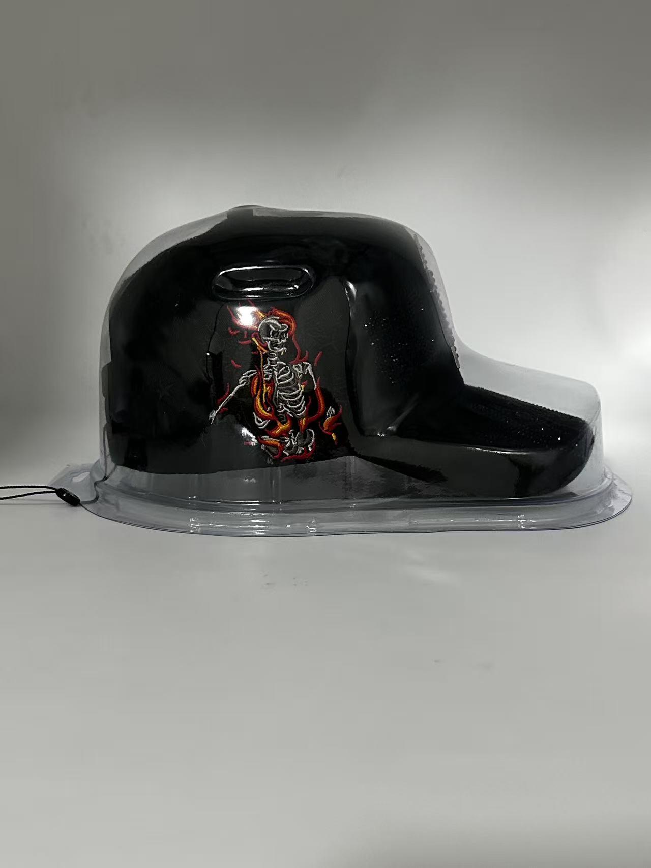 Flaming Skeleton Rhinestone Streetwear Snapback Hat - Black Embroidered Hip Hop Baseball Cap, Unisex Adjustable Urban Street Style Headwear